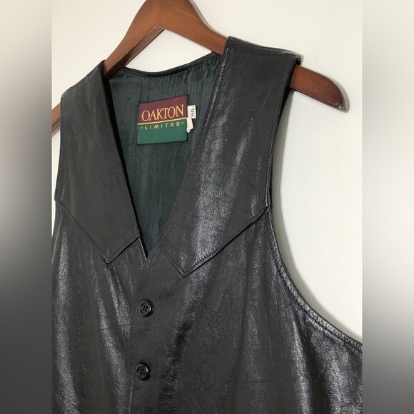 Oakton Vest Mens Size 40 Black Leather Biker Western Punk Vintage - Picture 3 of 10